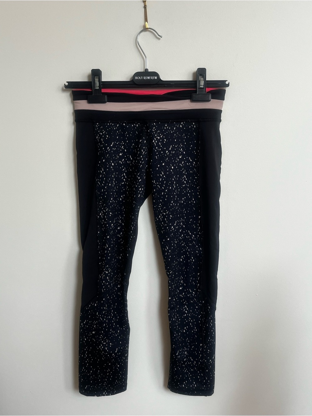 lululemon athletica Black Speckle Leggings with Pink and Blush Waistband